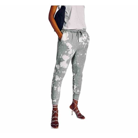 Frame Easy Tie Dye Bleach Splatter Heather Gray White Crop Jogger Sweatpants M - Picture 1 of 15